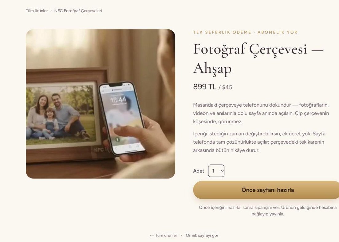 Ürün sayfası — NFC Fotoğraf Çerçevesi, Ahşap
