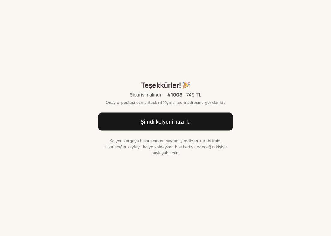 Teşekkür ekranı — kurulum linki